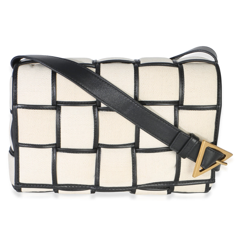 Bottega Veneta Black Natural Canvas Intrecciato Padded Cassette Handbag fv