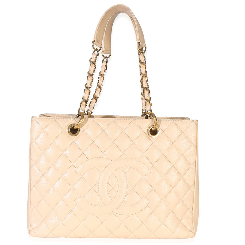 Chanel Beige Quilted Caviar Grand Shopping Tote Handbag id