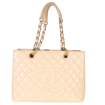 Chanel Beige Quilted Caviar Grand Shopping Tote Handbag id
