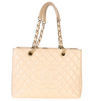 Chanel Beige Quilted Caviar Grand Shopping Tote Handbag id