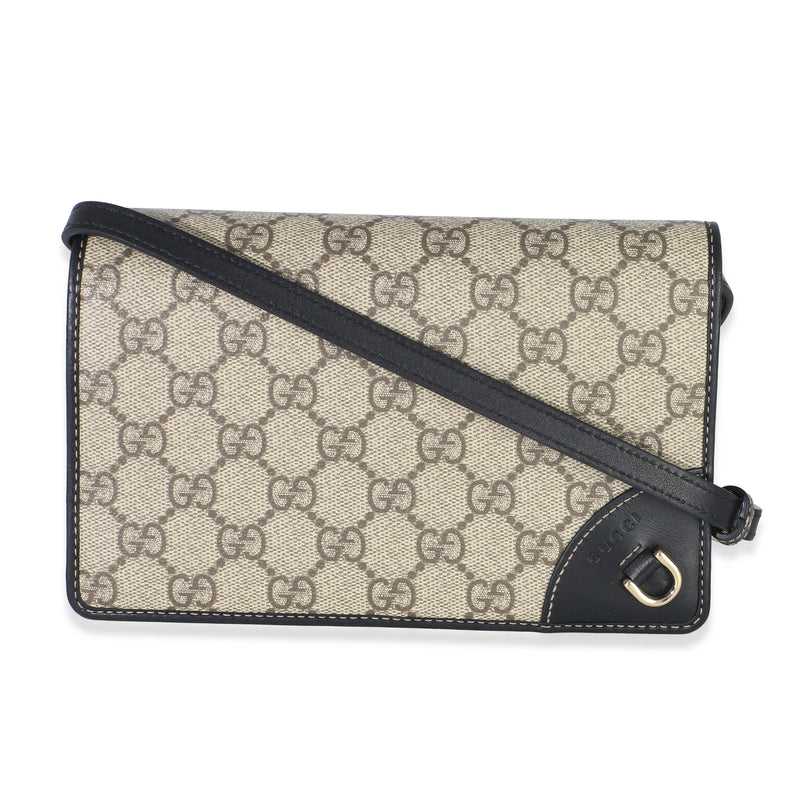 Gucci Black Beige GG Supreme Monogram Textured Calfskin Emblem Super Mini Bag Handbag id