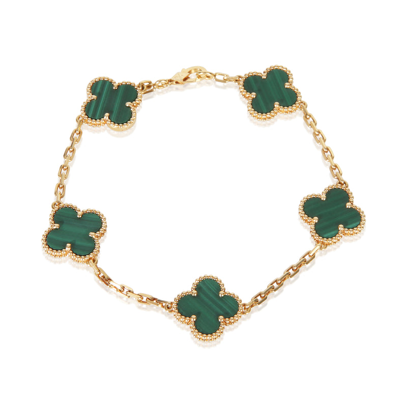 Van Cleef & Arpels Yellow Gold Malachite Vintage Alhambra Bracelet fv
