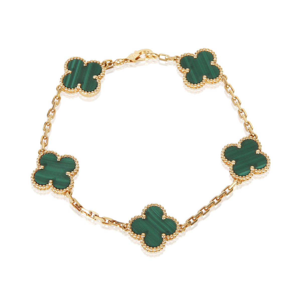 Van Cleef & Arpels Yellow Gold Malachite Vintage Alhambra Bracelet fv