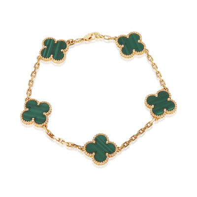Van Cleef & Arpels Yellow Gold Malachite Vintage Alhambra Bracelet fv