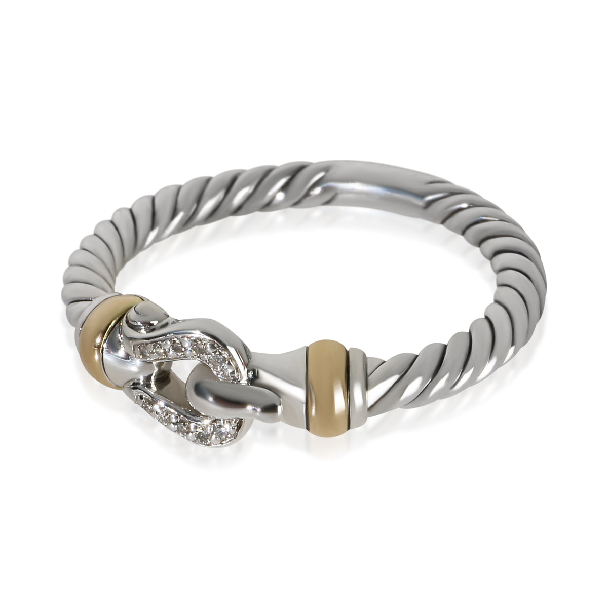 David Yurman Yellow Gold & Sterling Silver Diamond Cable Buckle Ring 2