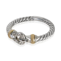 David Yurman Yellow Gold & Sterling Silver Diamond Cable Buckle Ring 2