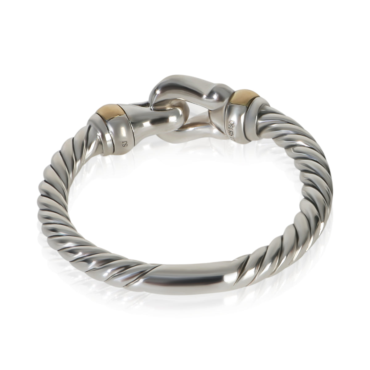 David Yurman Yellow Gold & Sterling Silver Diamond Cable Buckle Ring 3