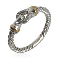 David Yurman Yellow Gold & Sterling Silver Diamond Cable Buckle Ring 4