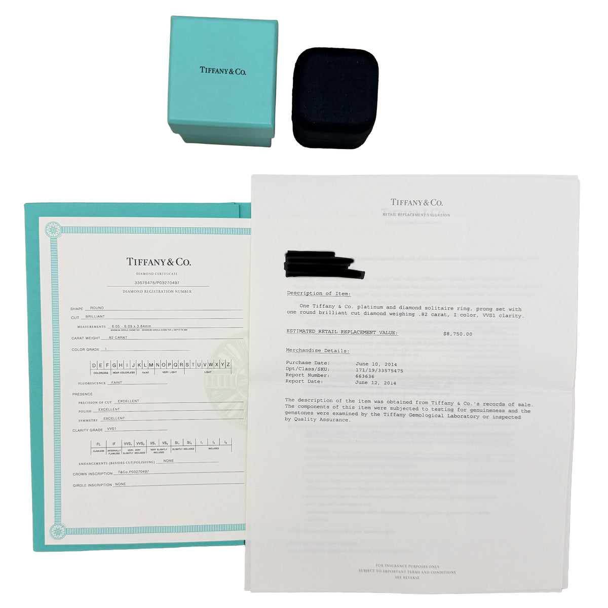 Tiffany & Co. 0.82 ct Round Brilliant Diamond Engagement Ring box