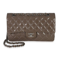Chanel Taupe Quilted Patent Medium Classic Double Flap Bag Handbag id
