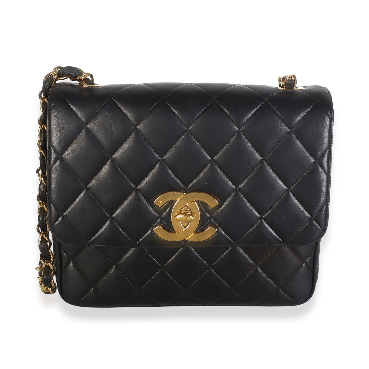 Chanel Vintage 24k  Black Quilted Lambskin Medium Single Flap Handbag id