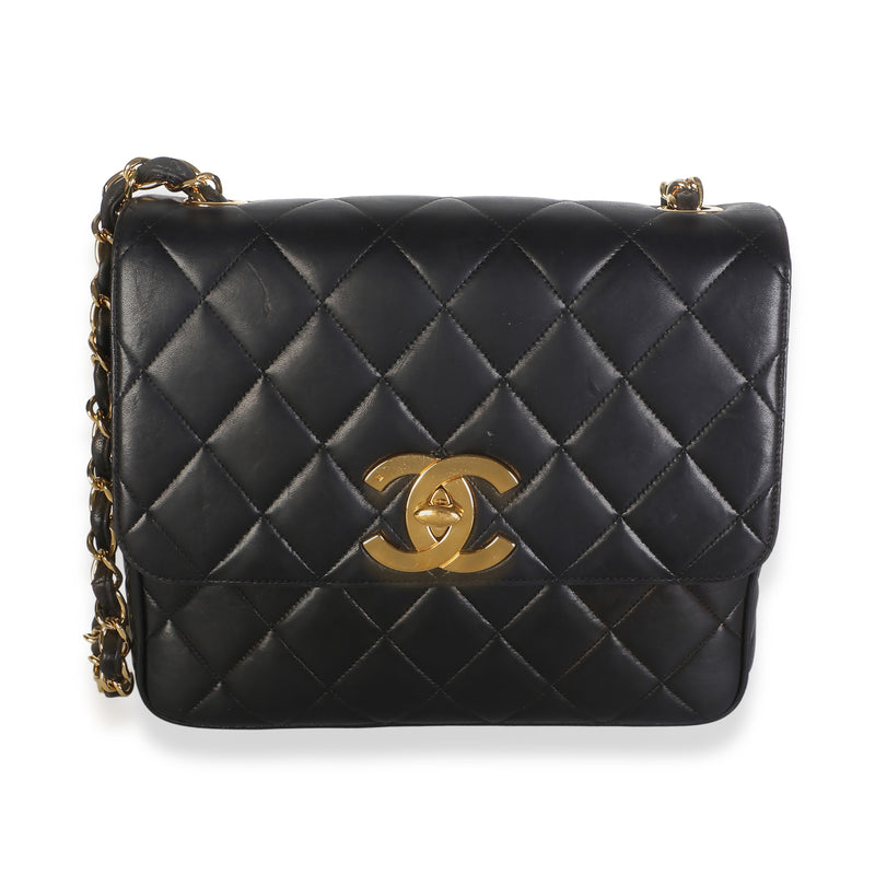 Chanel Vintage 24k  Black Quilted Lambskin Medium Single Flap Handbag id