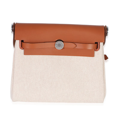 Hermès Ecru Beige Military Toile Fauve Vache Hunter Herbag Zip Retourne 20 PHW Handbag id