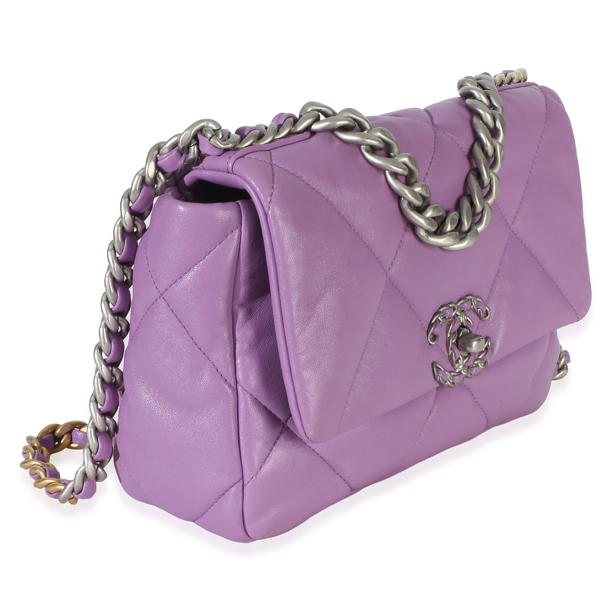 Chanel Purple Quilted Lambskin Medium  19 Flap Bag Handbag 3