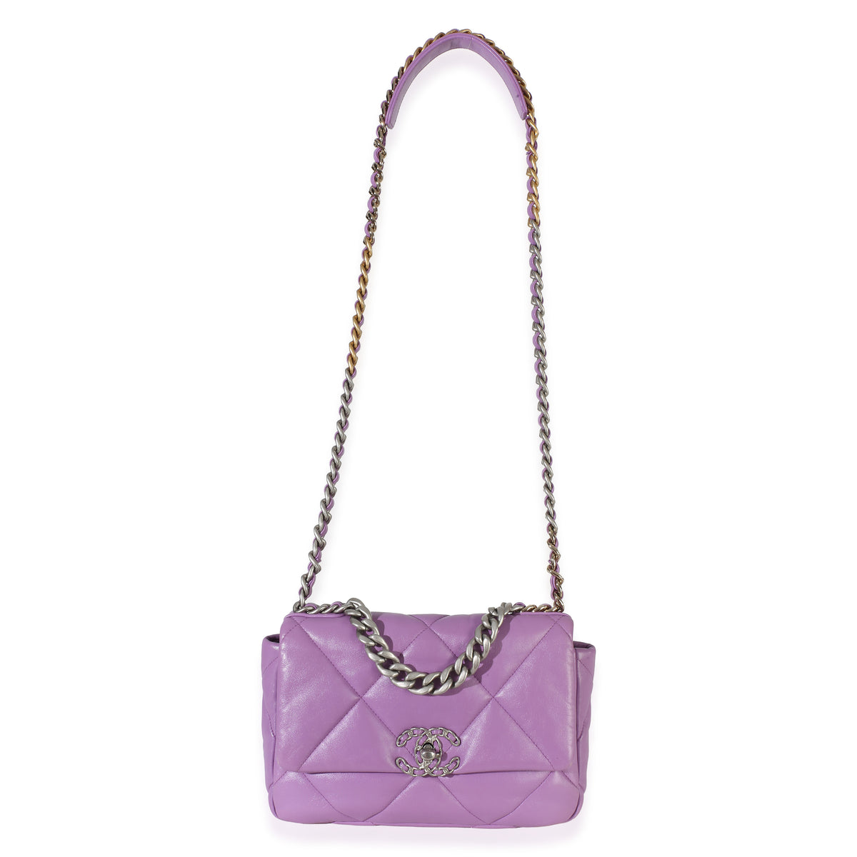Chanel Purple Quilted Lambskin Medium  19 Flap Bag Handbag 8