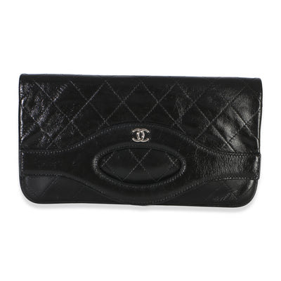 Chanel Black Quilted Shiny Crumpled Calfskin Small Fold Clutch Handbag id