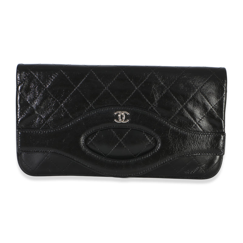 Chanel Black Quilted Shiny Crumpled Calfskin Small Fold Clutch Handbag id