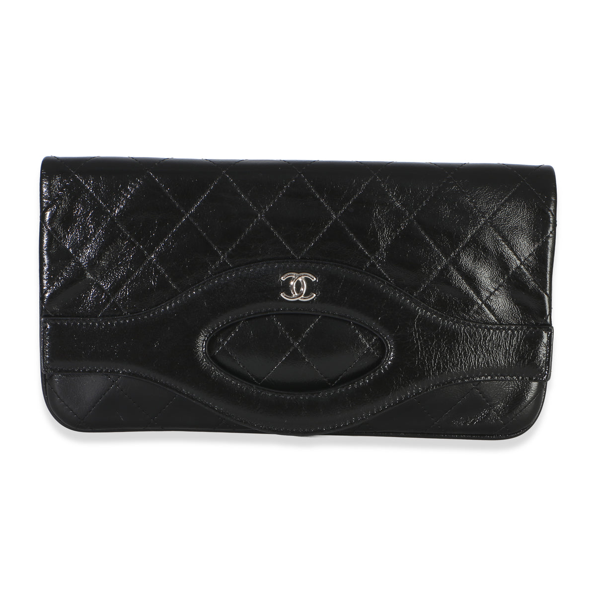Chanel Black Quilted Shiny Crumpled Calfskin Small Fold Clutch Handbag id
