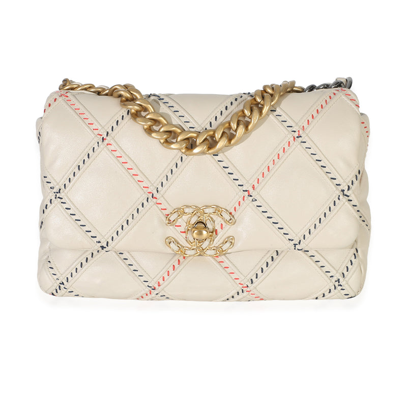 Chanel Beige Multicolor Quilted Lambskin Mixed Fibers Medium  19 Flap Bag Handbag id