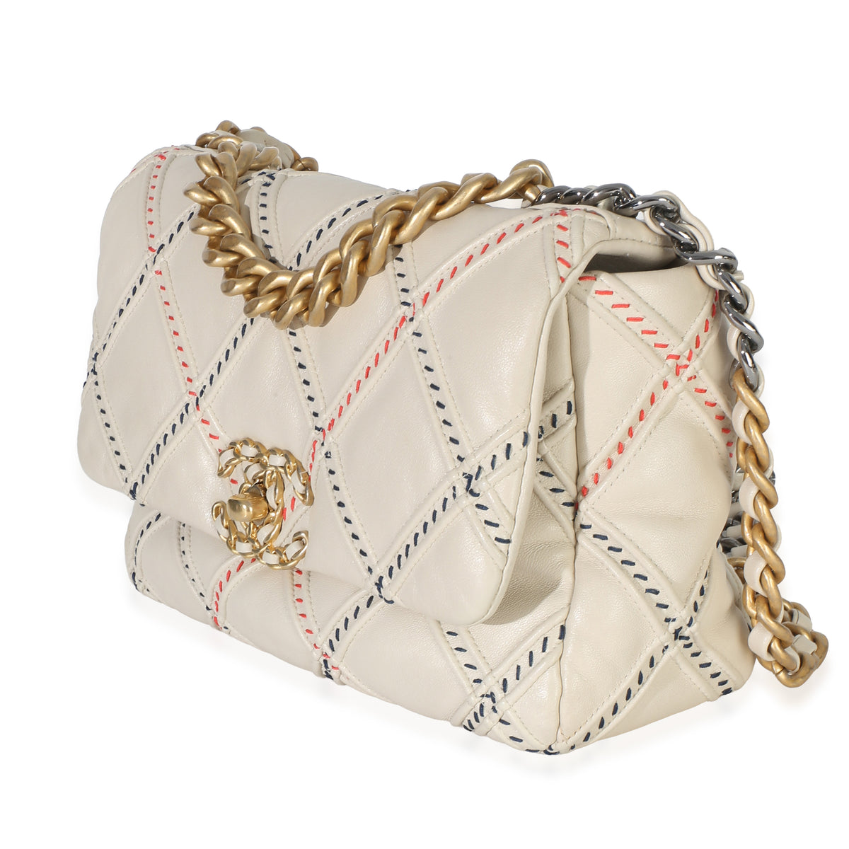 Chanel Beige Multicolor Quilted Lambskin Mixed Fibers Medium  19 Flap Bag Handbag 2