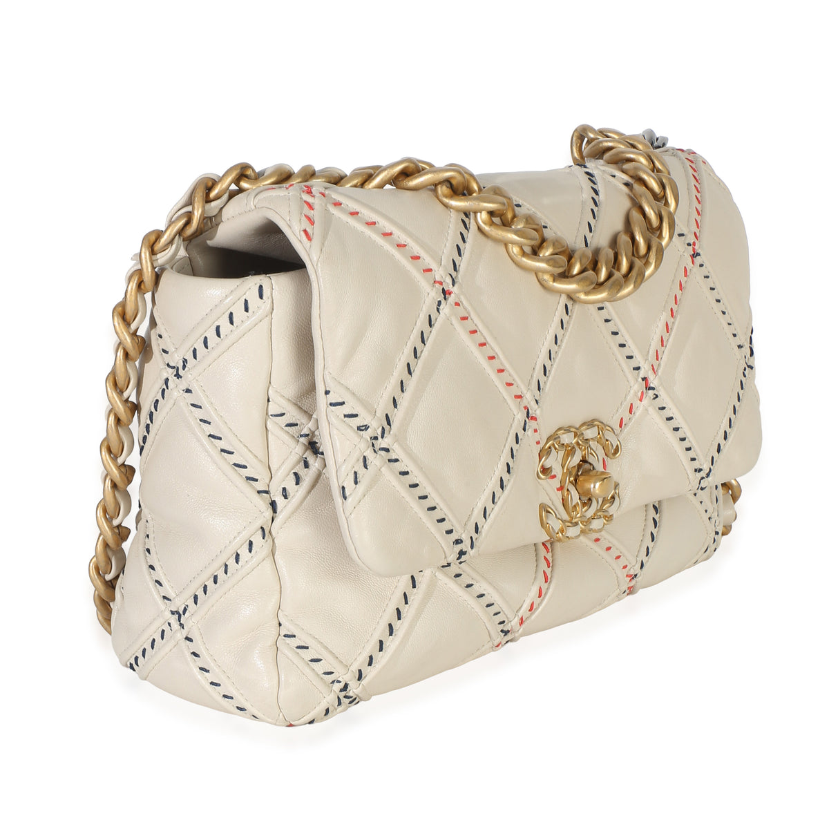 Chanel Beige Multicolor Quilted Lambskin Mixed Fibers Medium  19 Flap Bag Handbag 3