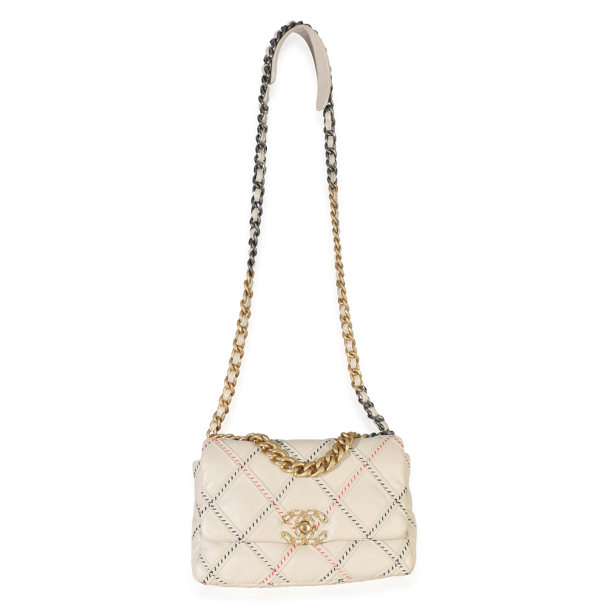 Chanel Beige Multicolor Quilted Lambskin Mixed Fibers Medium  19 Flap Bag Handbag 8