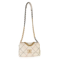 Chanel Beige Multicolor Quilted Lambskin Mixed Fibers Medium  19 Flap Bag Handbag 8