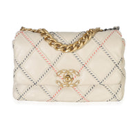Chanel Beige Multicolor Quilted Lambskin Mixed Fibers Medium  19 Flap Bag Handbag fv