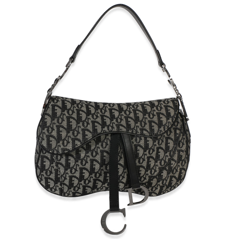 Christian Dior Black Diorissimo Canvas Double Saddle Bag Handbag id