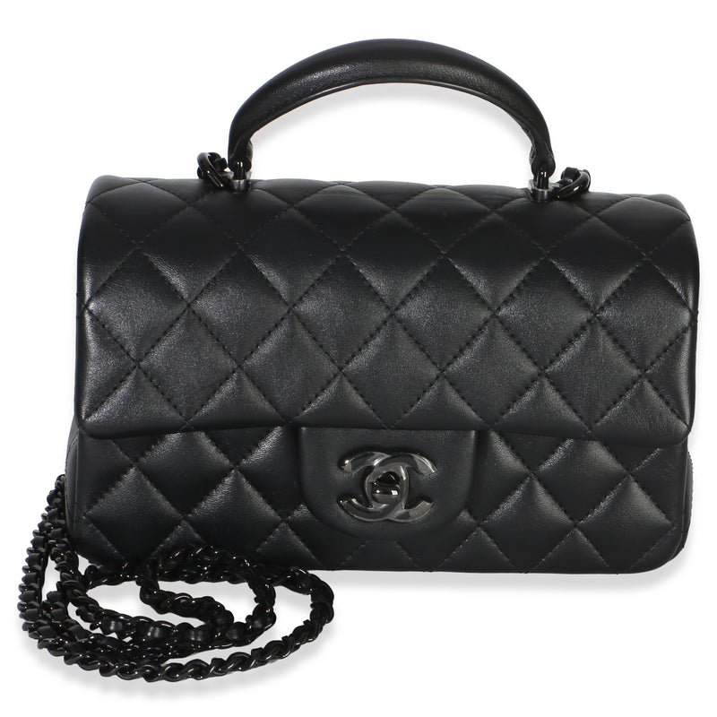 Chanel So Black Quilted Lambskin Mini Top Handle Rectangular Flap Bag Handbag id