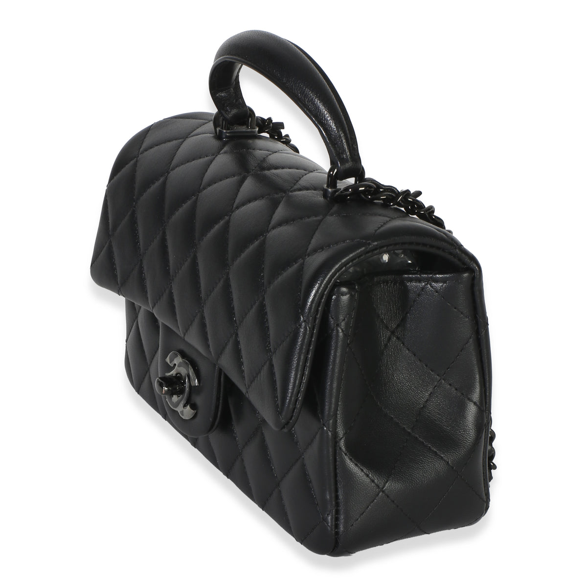 Chanel So Black Quilted Lambskin Mini Top Handle Rectangular Flap Bag Handbag 2