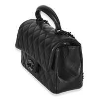 Chanel So Black Quilted Lambskin Mini Top Handle Rectangular Flap Bag Handbag 2