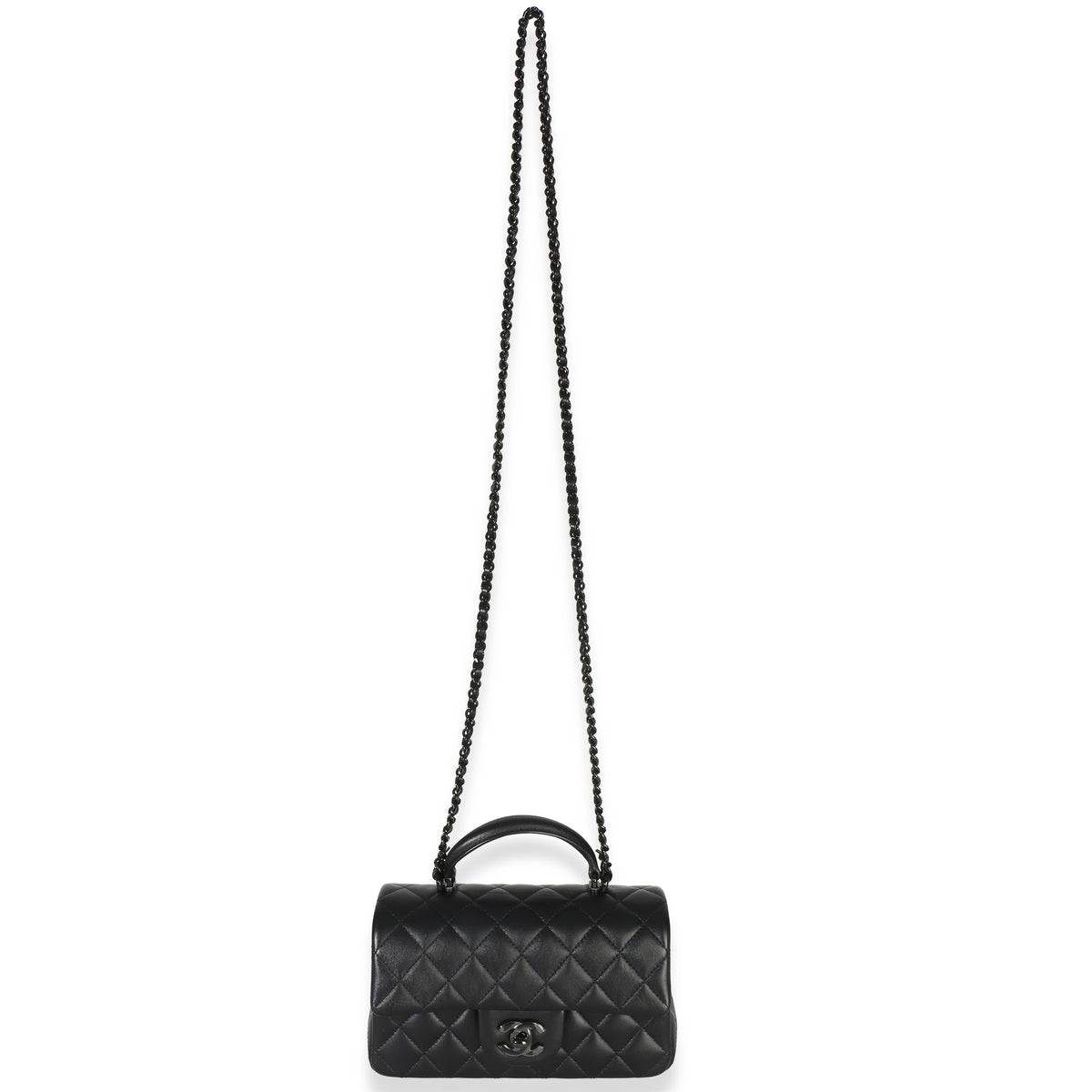 Chanel So Black Quilted Lambskin Mini Top Handle Rectangular Flap Bag Handbag 8