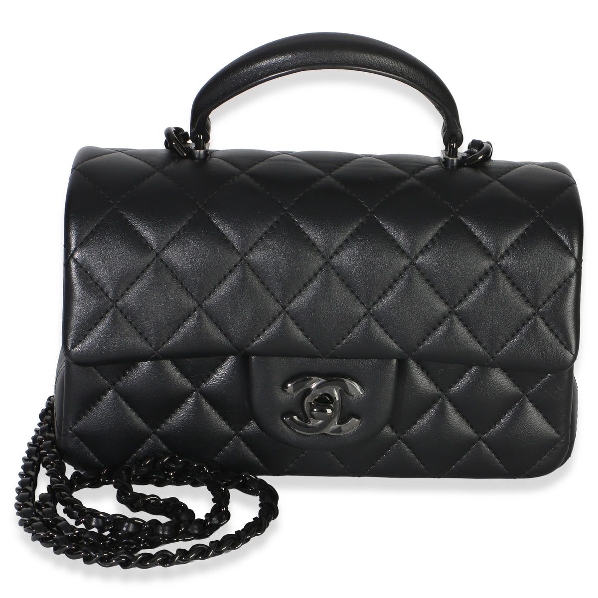 Chanel So Black Quilted Lambskin Mini Top Handle Rectangular Flap Bag Handbag id