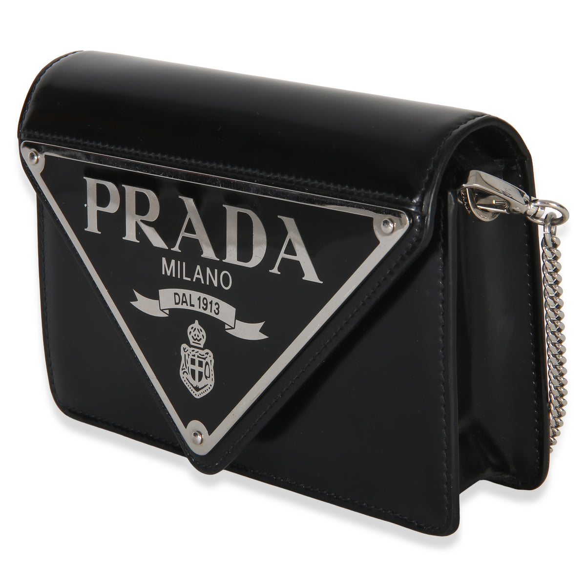 Prada Black Spazzolato Triangle Logo Plate Flap Chain Crossbody Bag Handbag 2