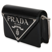 Prada Black Spazzolato Triangle Logo Plate Flap Chain Crossbody Bag Handbag 2
