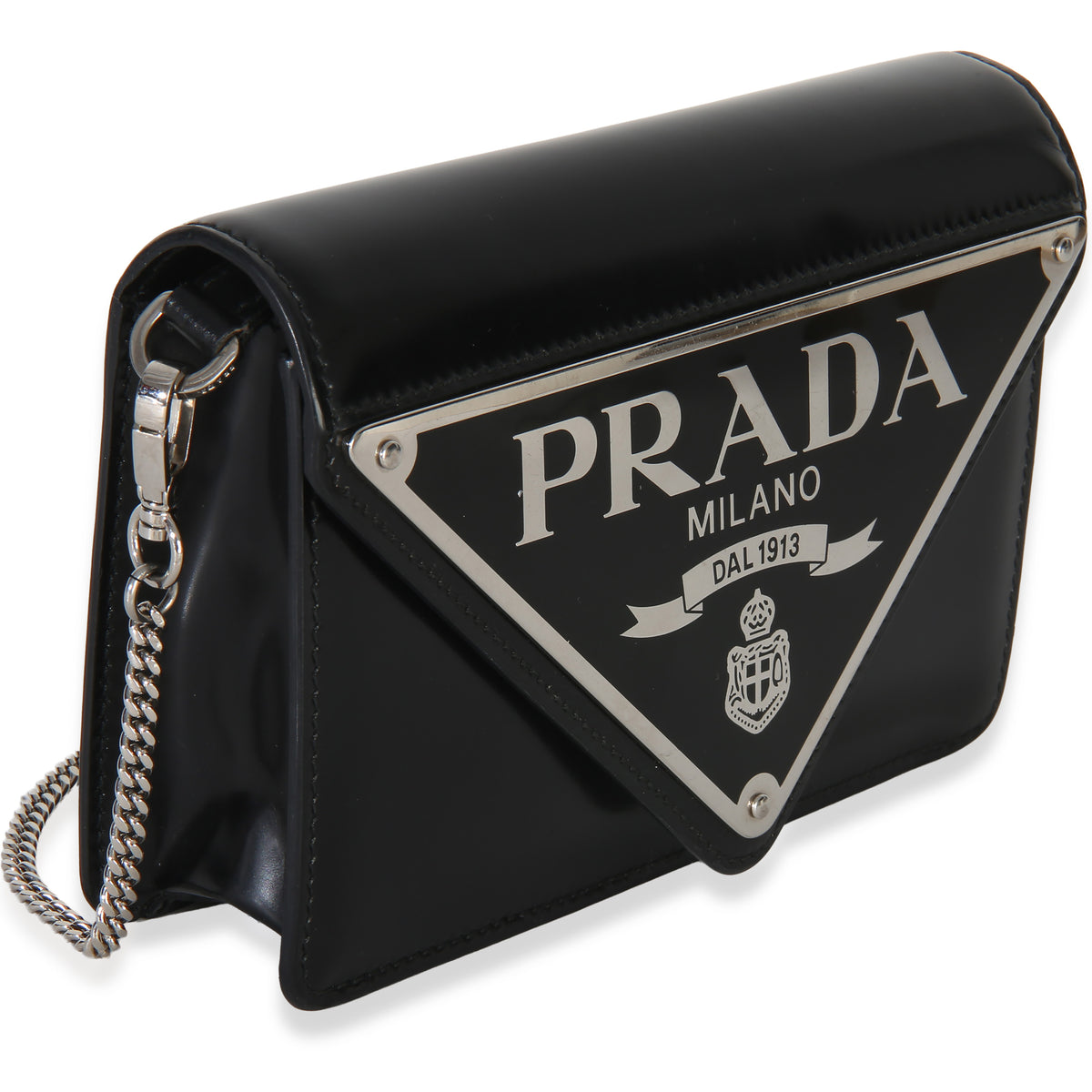 Prada Black Spazzolato Triangle Logo Plate Flap Chain Crossbody Bag Handbag 3