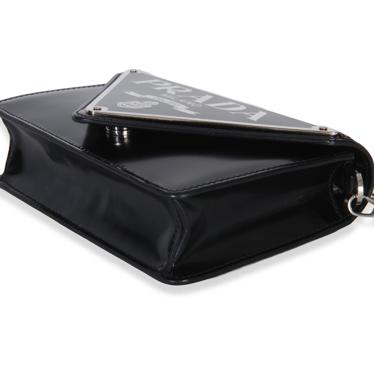 Prada Black Spazzolato Triangle Logo Plate Flap Chain Crossbody Bag Handbag 6