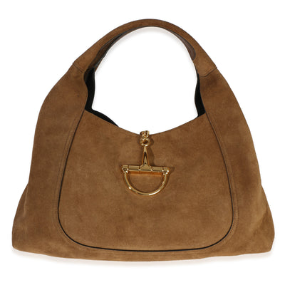 Gucci Brown Suede Horsebit Maxi Shoulder Bag Handbag id