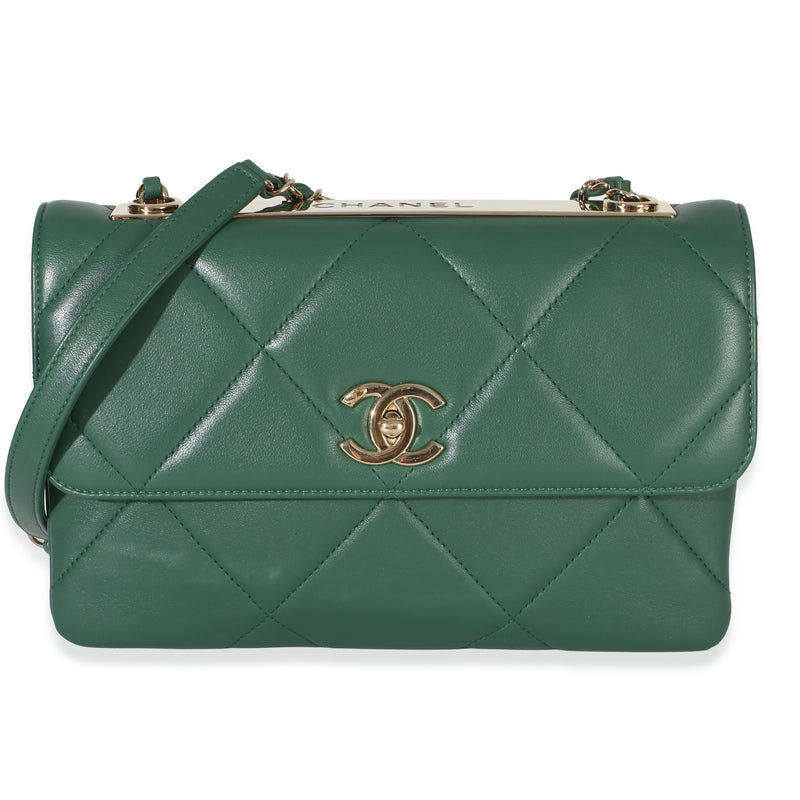 Chanel Green Quilted Lambskin Small Trendy Flap Bag Handbag id
