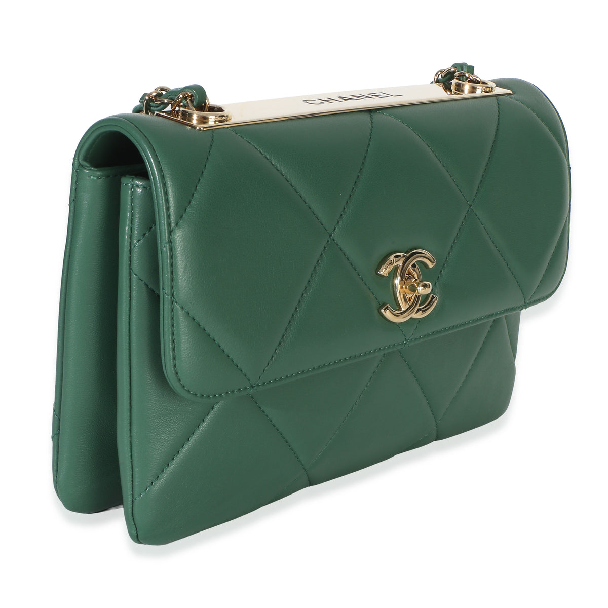 Chanel Green Quilted Lambskin Small Trendy Flap Bag Handbag 3