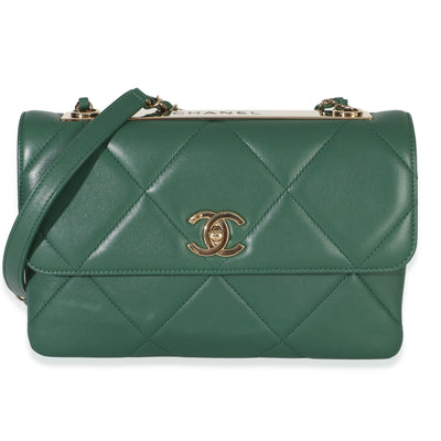 Chanel Green Quilted Lambskin Small Trendy Flap Bag Handbag id