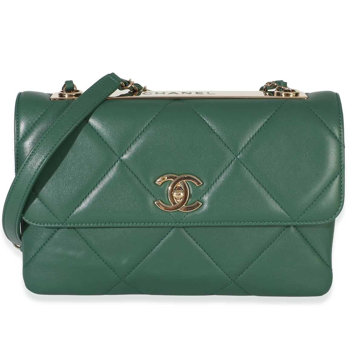Chanel Green Quilted Lambskin Small Trendy Flap Bag Handbag id