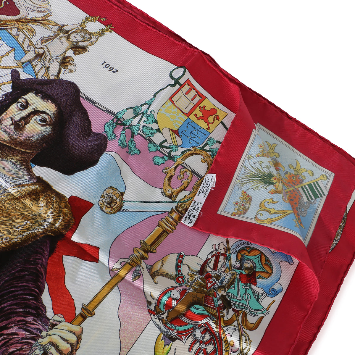 Hermès Red Multicolor Les Ameriques Silk Scarf 90 3