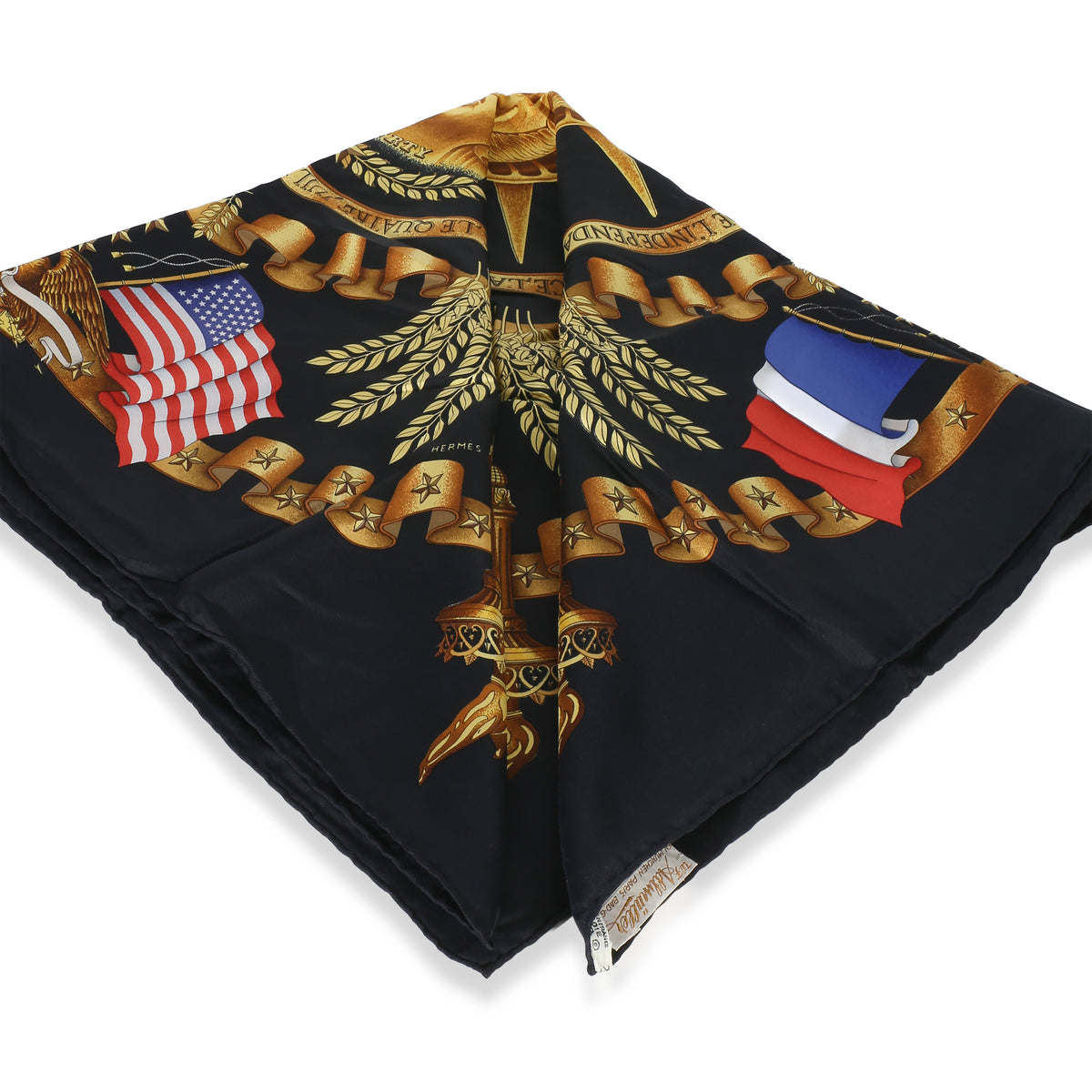 Hermès Black Multicolor Statue of Liberty Centennial Silk Scarf 90 2