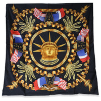 Hermès Black Multicolor Statue of Liberty Centennial Silk Scarf 90 fv