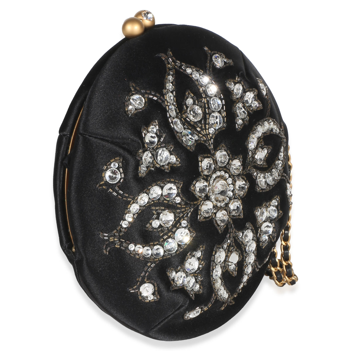 Chanel Black Embellished Satin Evening Bag Handbag 3