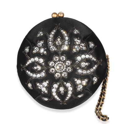 Chanel Black Embellished Satin Evening Bag Handbag fv