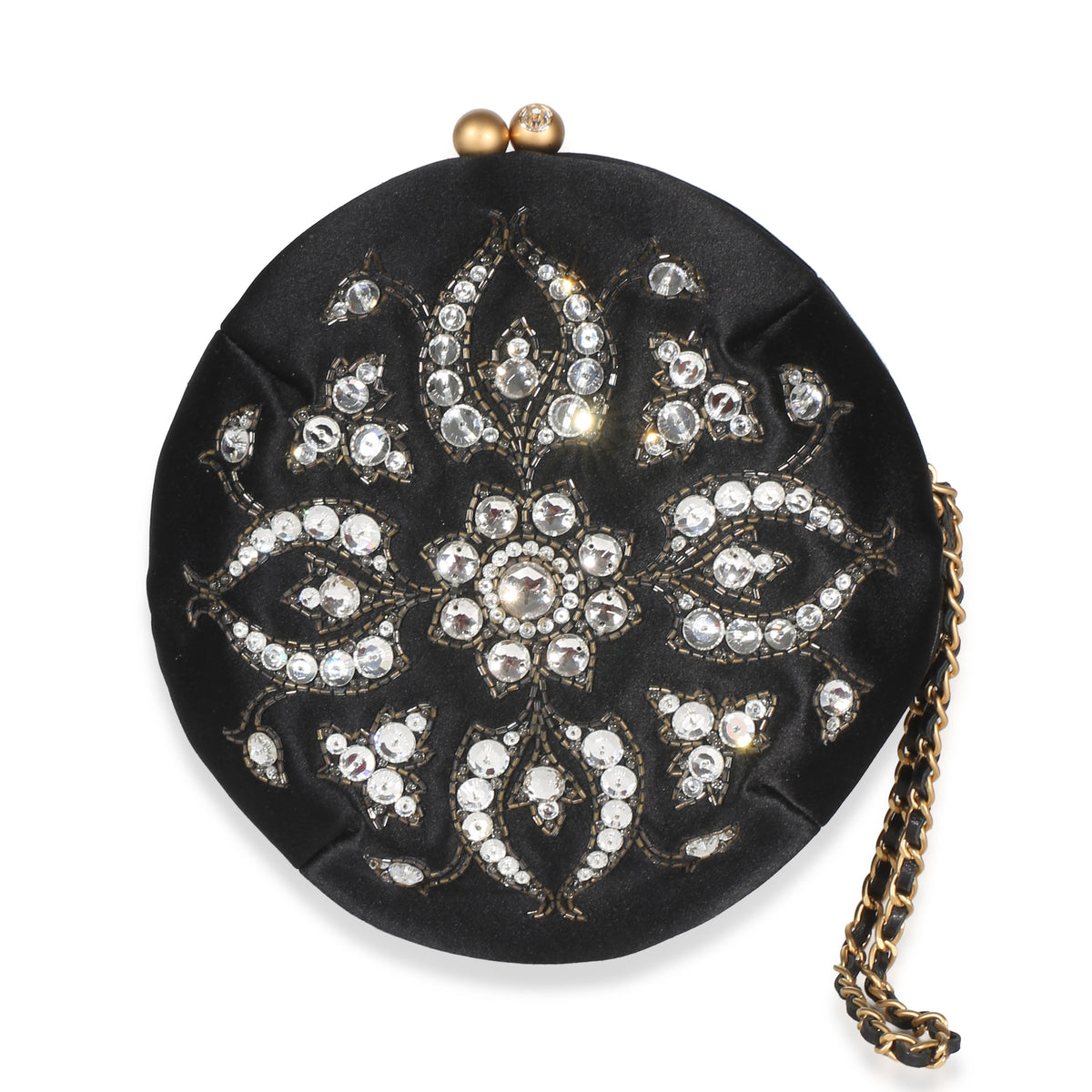 Chanel Black Embellished Satin Evening Bag Handbag fv