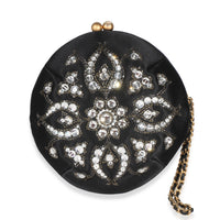 Chanel Black Embellished Satin Evening Bag Handbag fv